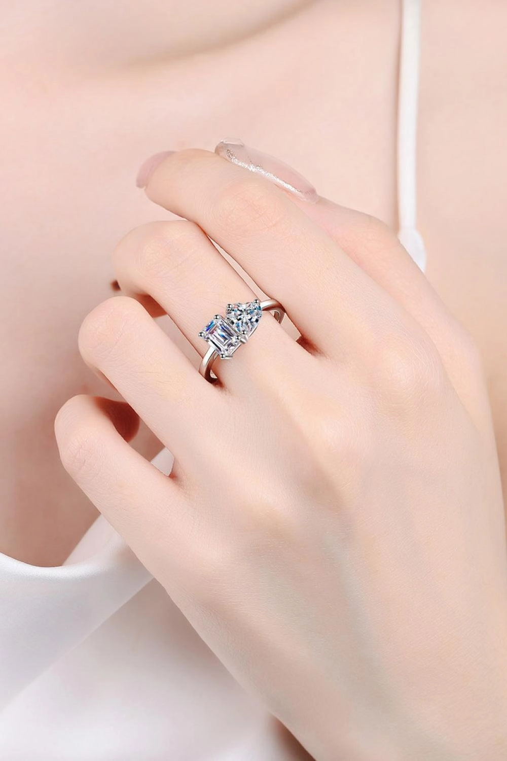 Rhodium-Plated 2 Carat Moissanite Ring 