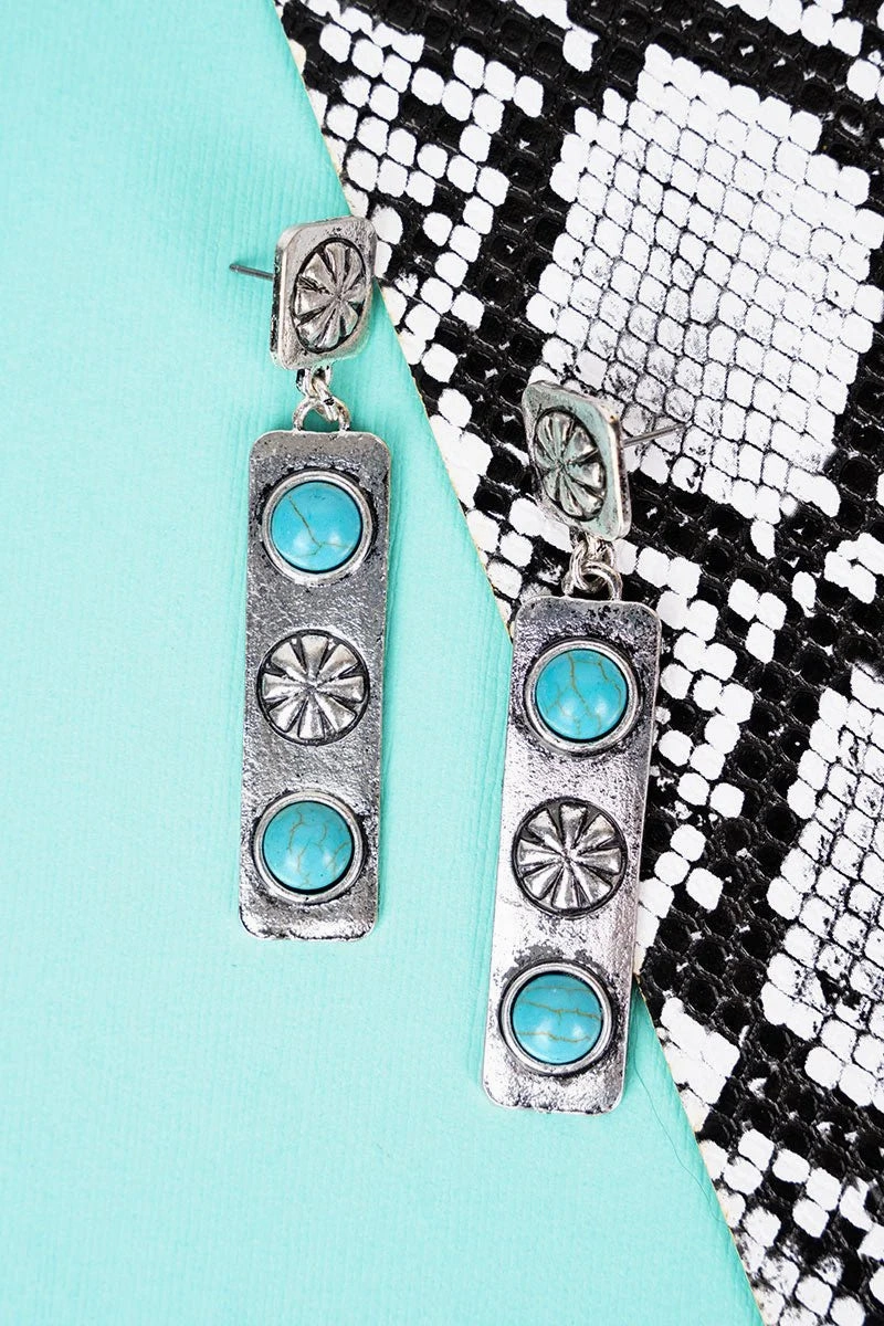 Ridgecrest Silvertone and Turquoise Earrings texture-rose-gold  