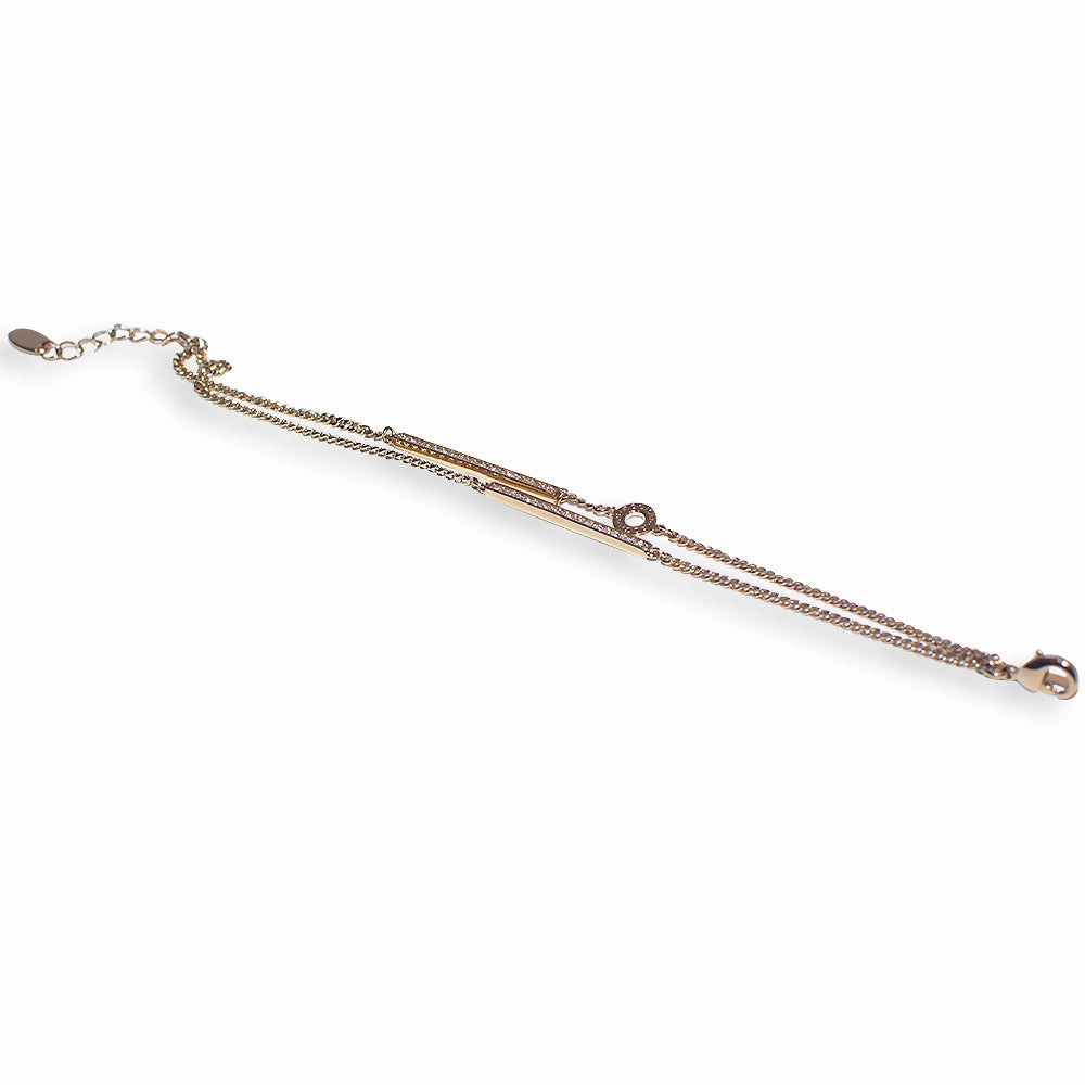 Rochas Ladies Barcelet Ip Gold Double Chain With 2 Bar With Crystal Design fashion-jewelry  