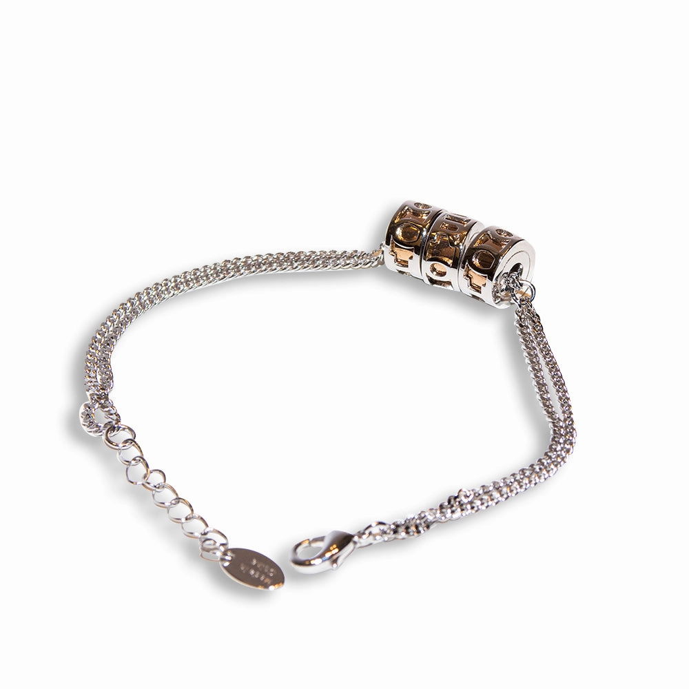 Rochas Ladies Bracelet Silver Color Double Chain Round Design