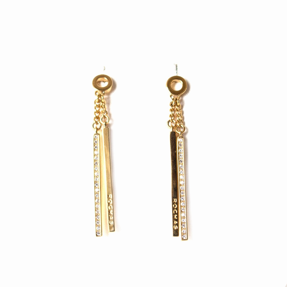 Rochas Ladies Fashion Accessories Earrings Gold Plated With Stone And Double Dangle Drop Design fashion-jewelry  