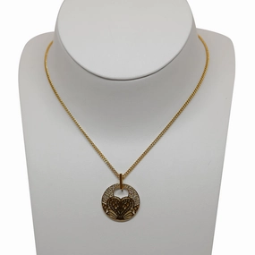 Rochas Ladies Necklace Ip Gold With Round Cutted With Heart In Mid & Crystal Pendant fashion-jewelry  