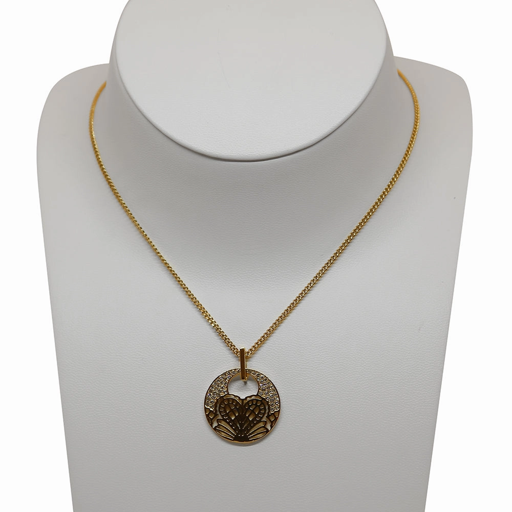 Rochas Ladies Necklace Ip Gold With Round Cutted With Heart In Mid & Crystal Pendant fashion-jewelry  