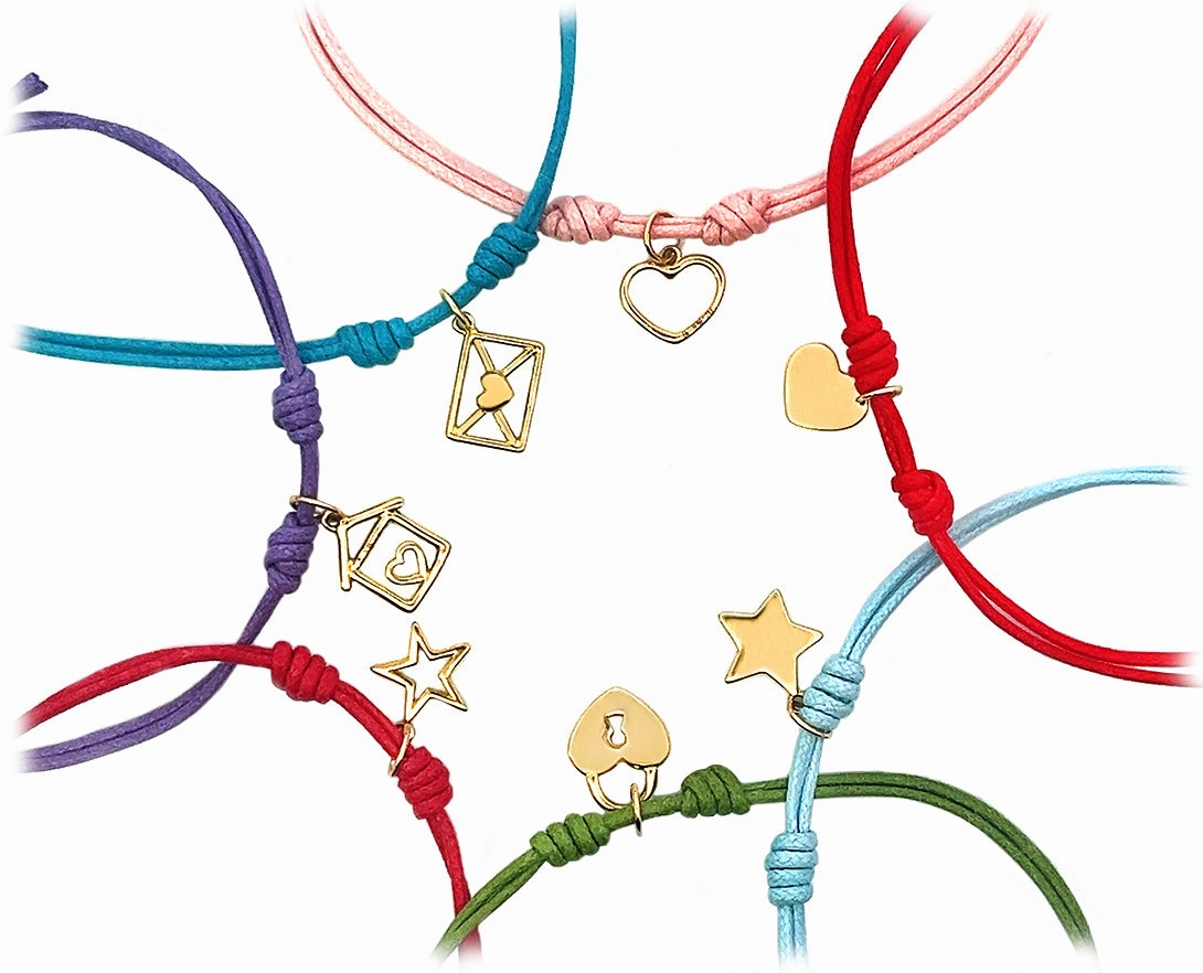 Rope bracelets with dangling yellow gold charms hand-chain-bracelet  