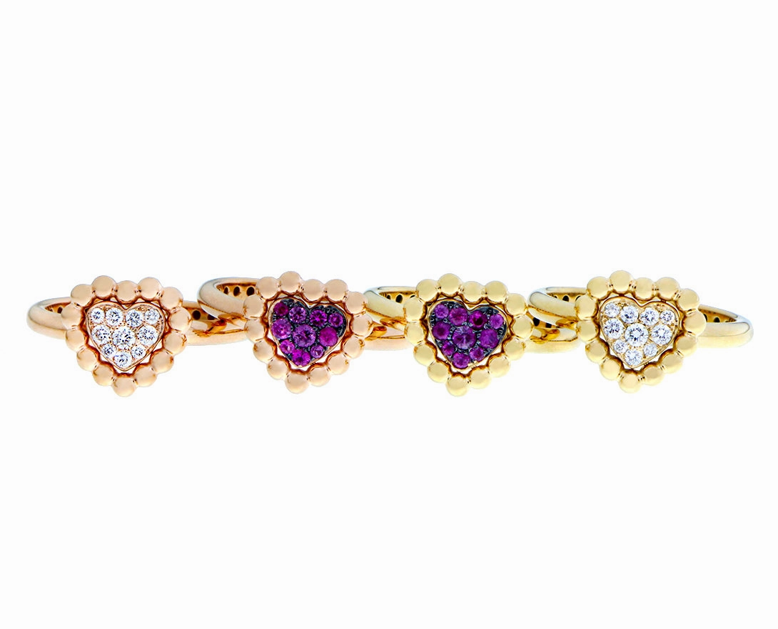 Rose and yellow gold heart rings with pink sapphire or diamonds hand-chain-bracelet  
