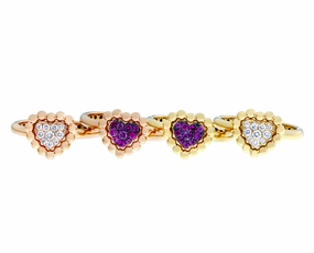 Rose and yellow gold heart rings with pink sapphire or diamonds hand-chain-bracelet  