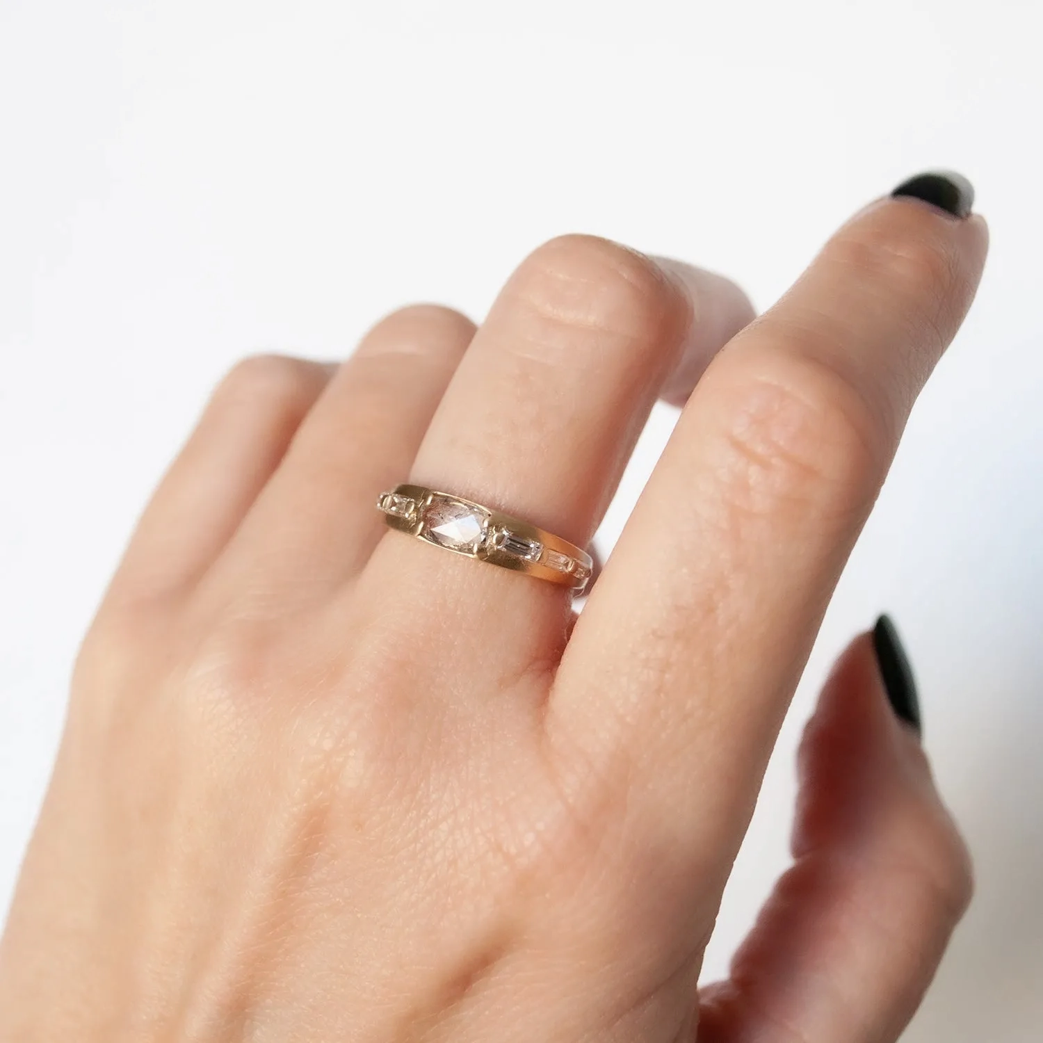 Rose Cut Rectangle &amp; Baguette Diamond Band