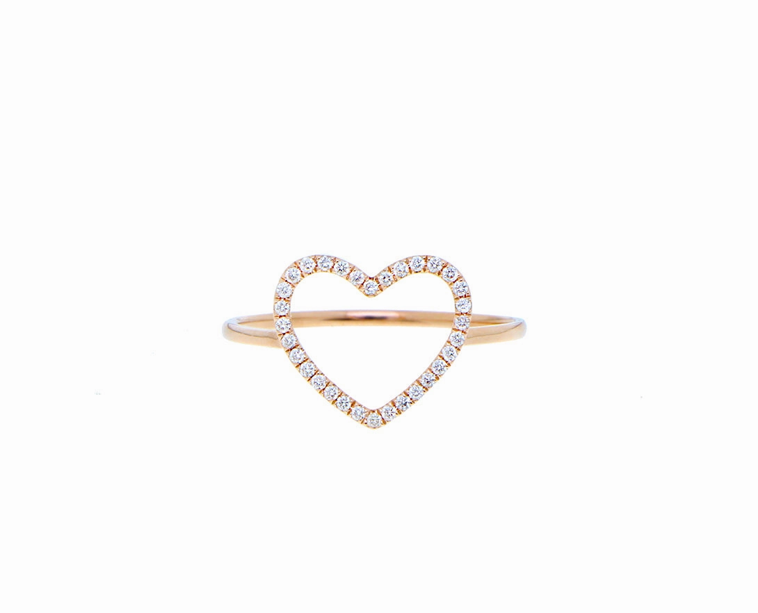 Rose gold and diamond rings with a big or small heart hand-chain-bracelet  
