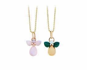 Rose gold angel pendant with pearl and malachite hand-chain-bracelet  