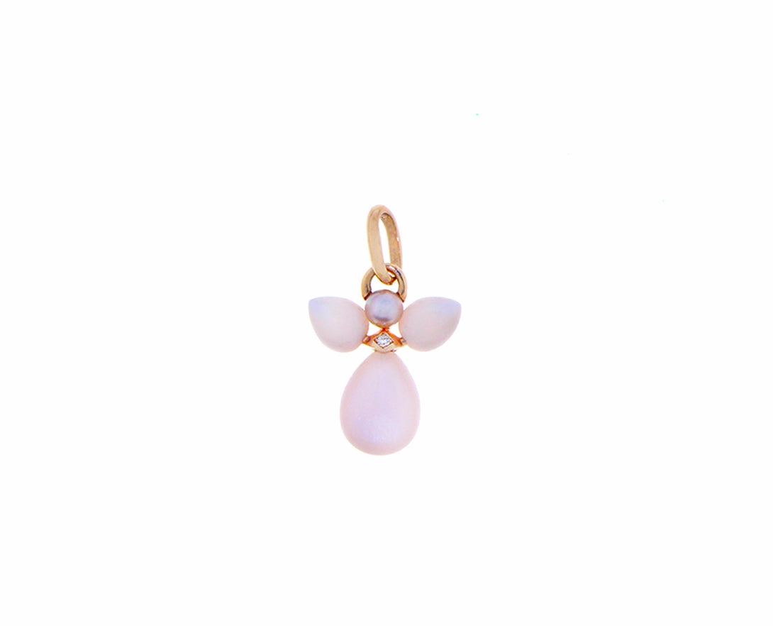 Rose gold angel pendant with pearl and malachite