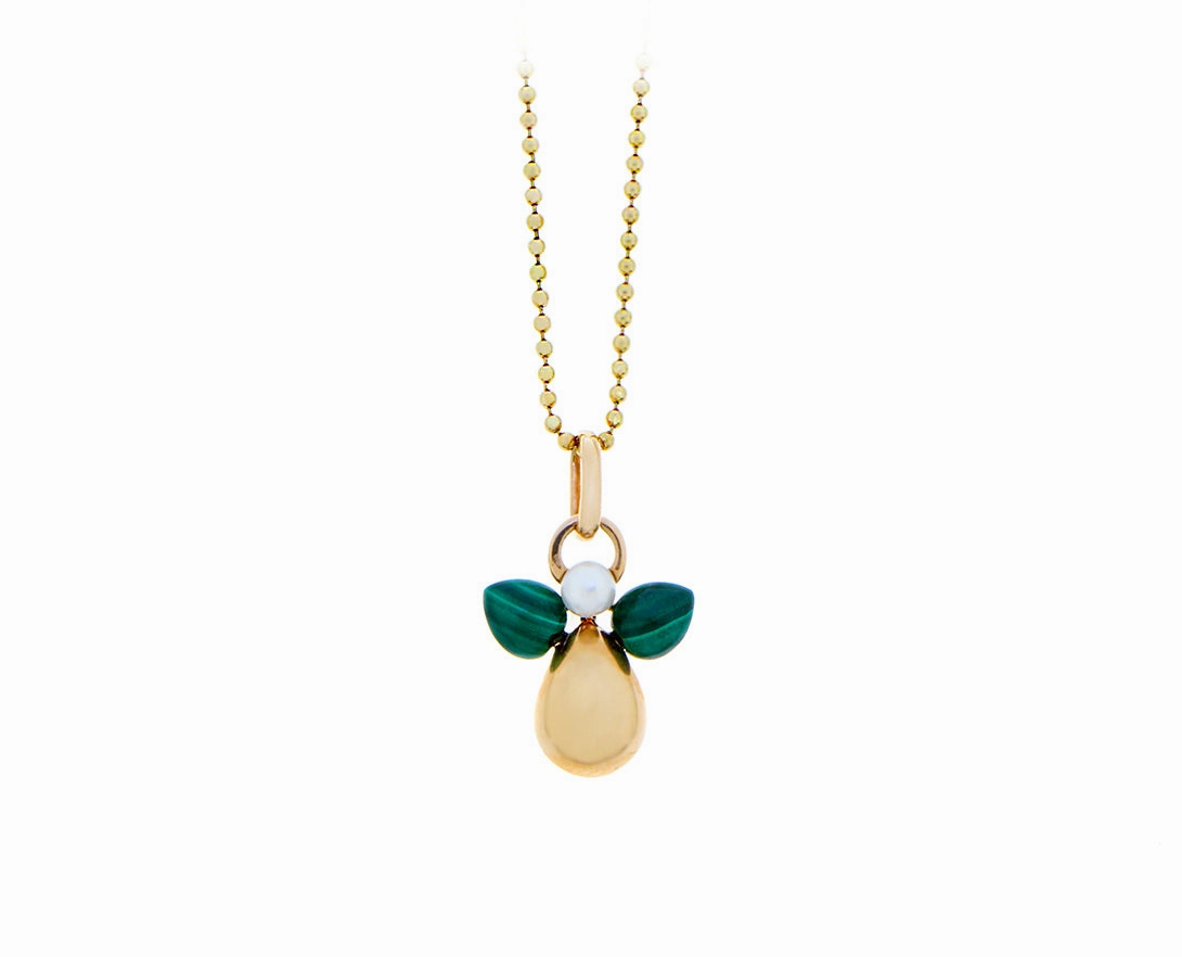 Rose gold angel pendant with pearl and malachite