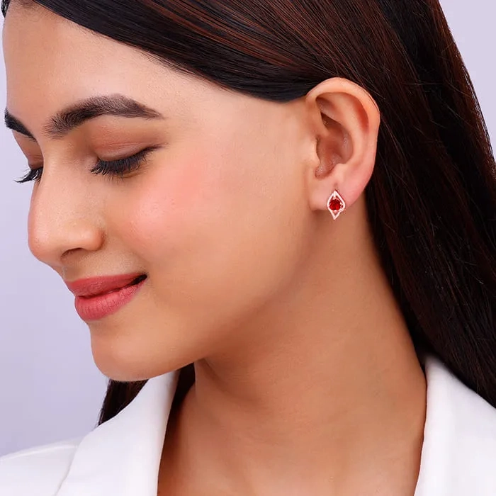Rose Gold Falling Dew in Red Earrings