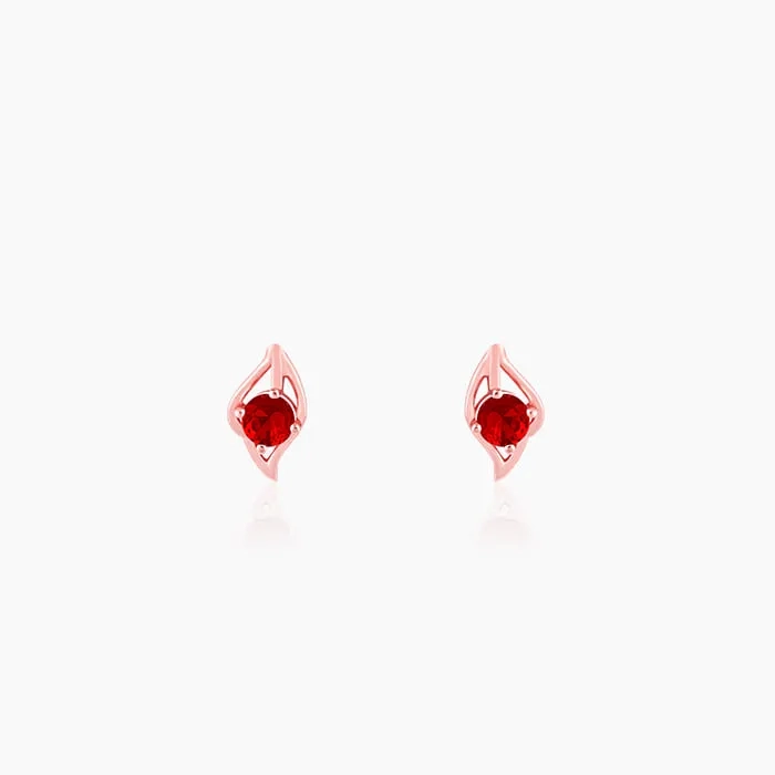 Rose Gold Falling Dew in Red Earrings