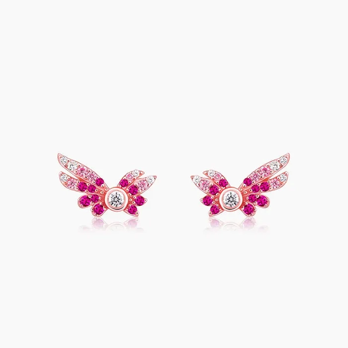 Rose Gold Fly In Pink Earrings