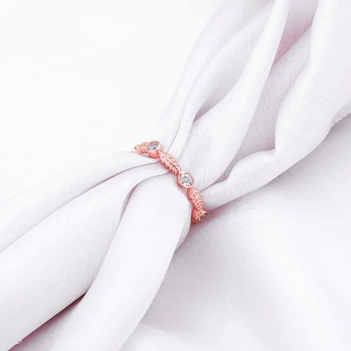 Rose Gold Leafy Zirconia Ring