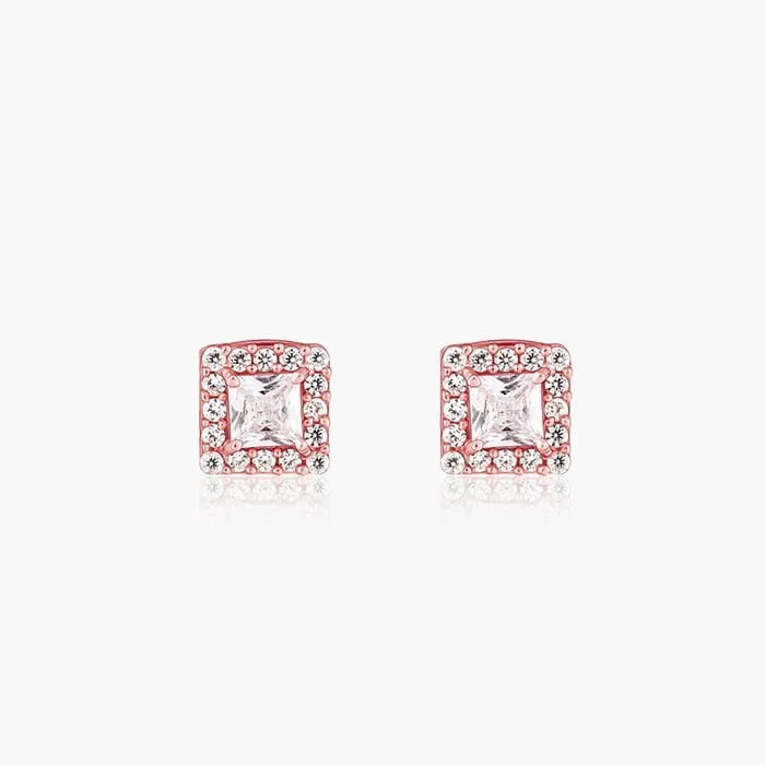 Rose Gold Zircon Square Halo Earrings