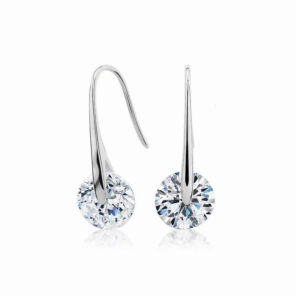Round Brilliant drop earrings with 3.34 carats* of diamond simulants in 10 carat white gold