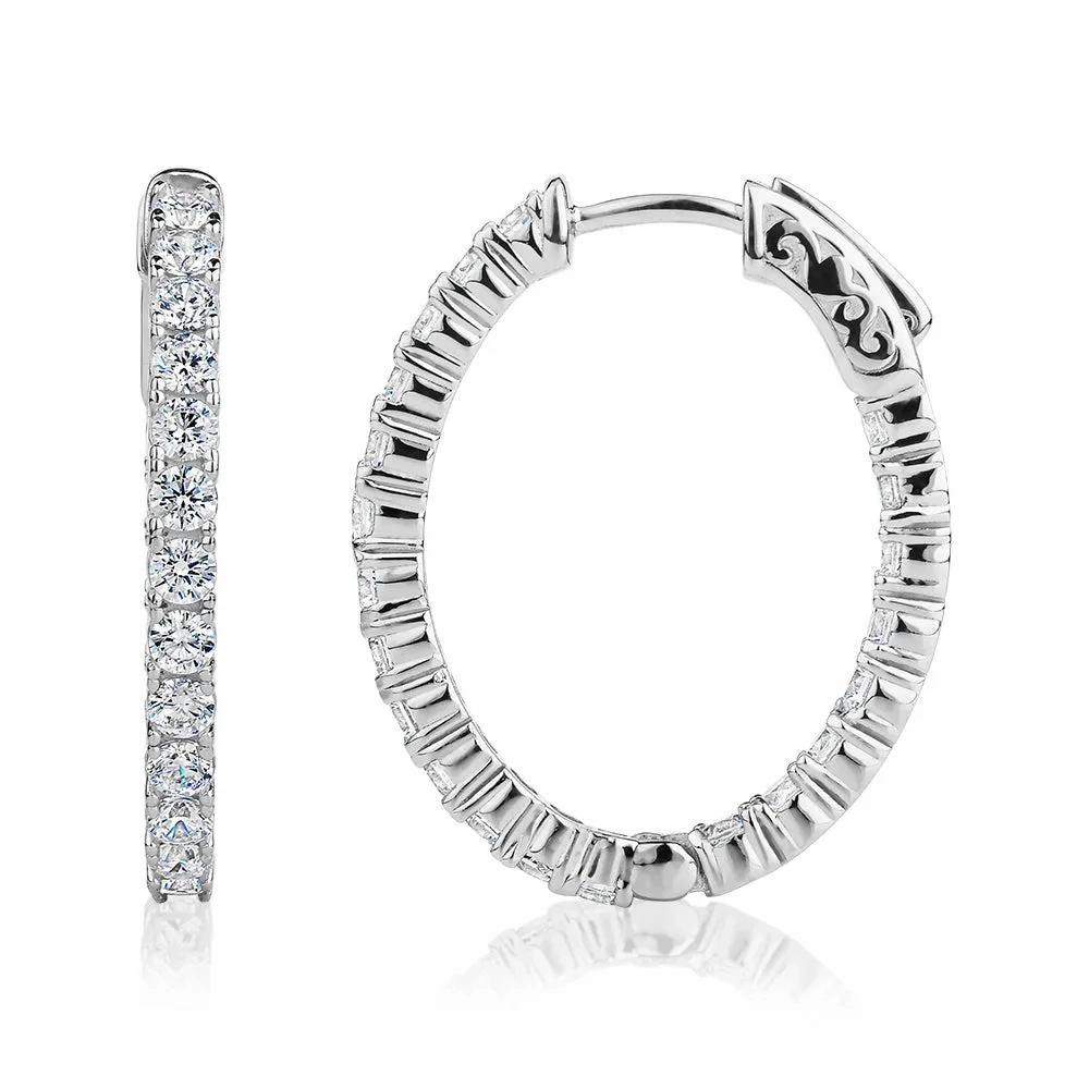 Round Brilliant hoop earrings with 2.52 carats* of diamond simulants in sterling silver