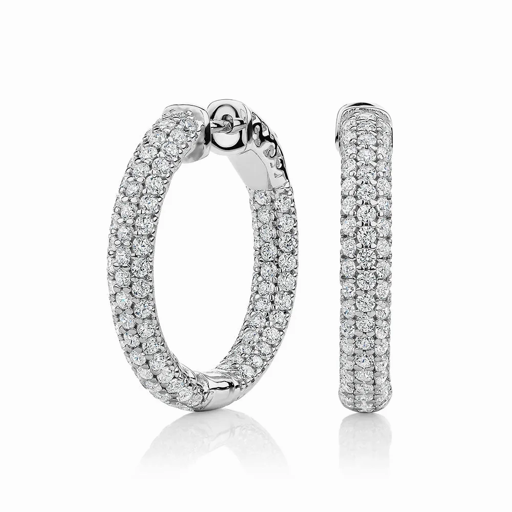 Round Brilliant hoop earrings with 2.67 carats* of diamond simulants in sterling silver