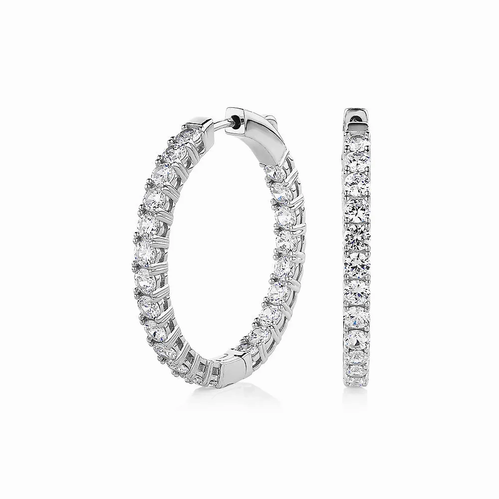 Round Brilliant hoop earrings with 4.84 carats* of diamond simulants in sterling silver