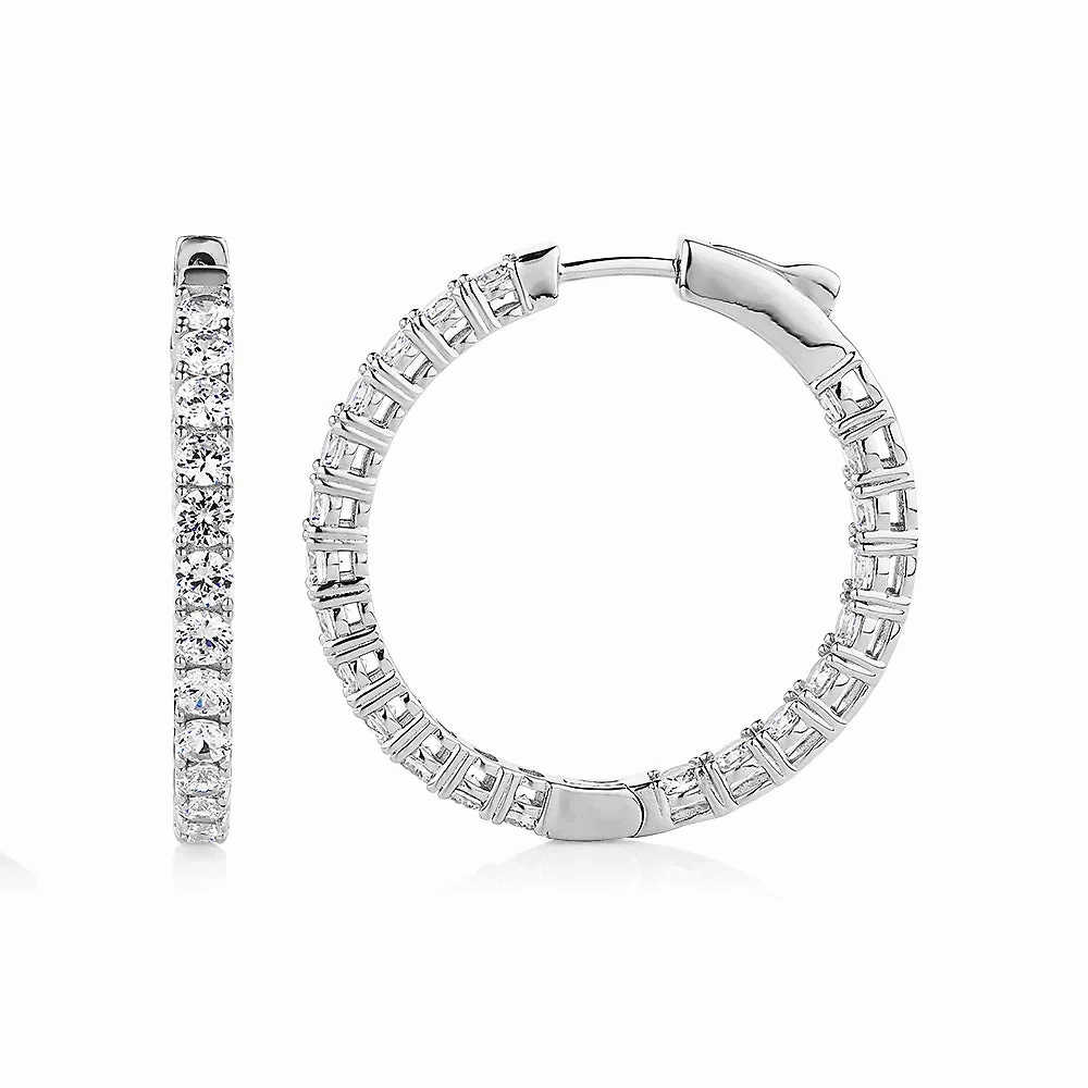 Round Brilliant hoop earrings with 4.84 carats* of diamond simulants in sterling silver
