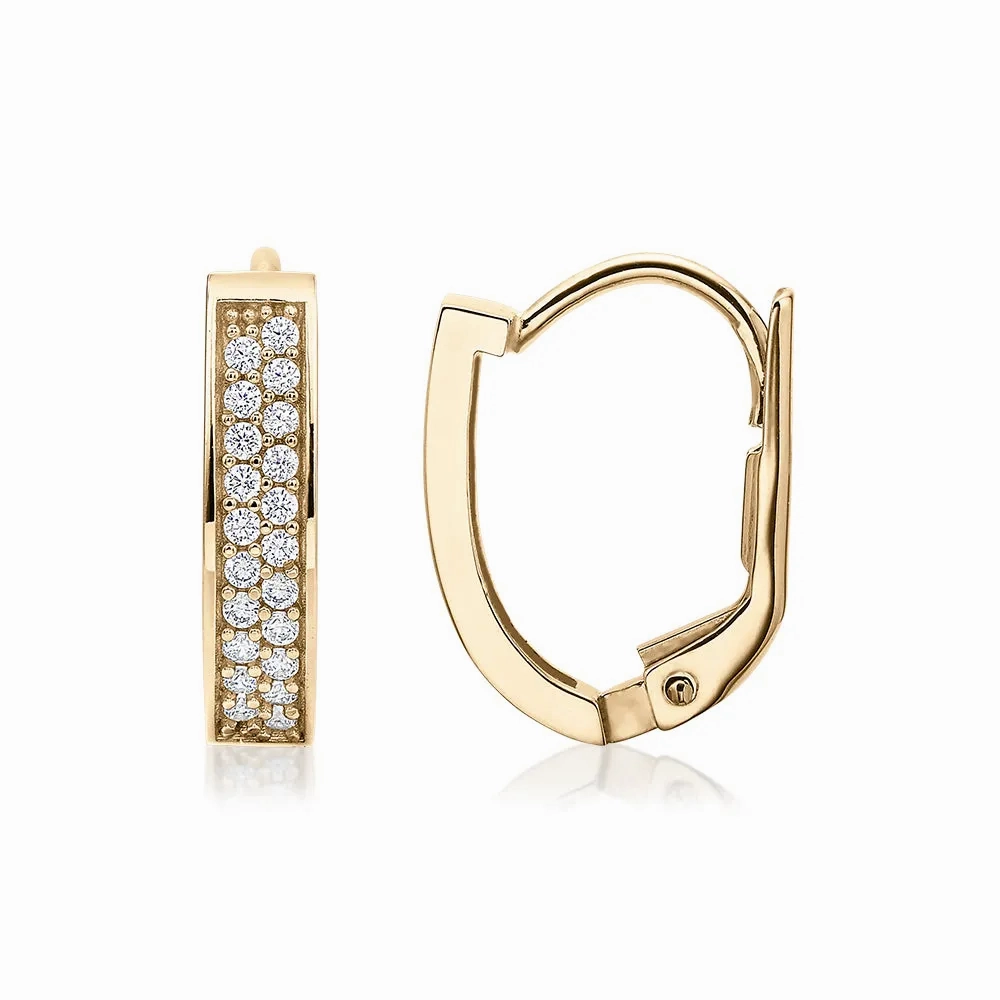 Round Brilliant hoop earrings with diamond simulants in 10 carat yellow gold