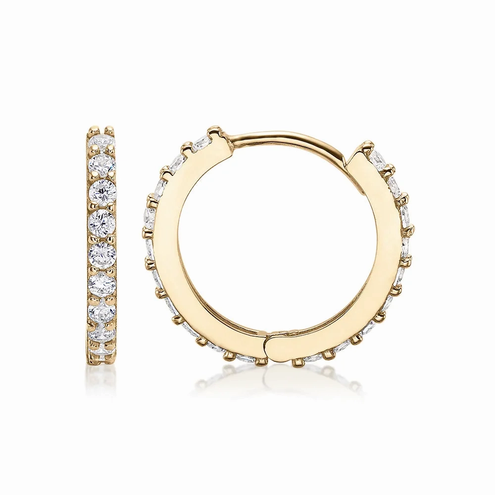 Round Brilliant hoop earrings with diamond simulants in 10 carat yellow gold