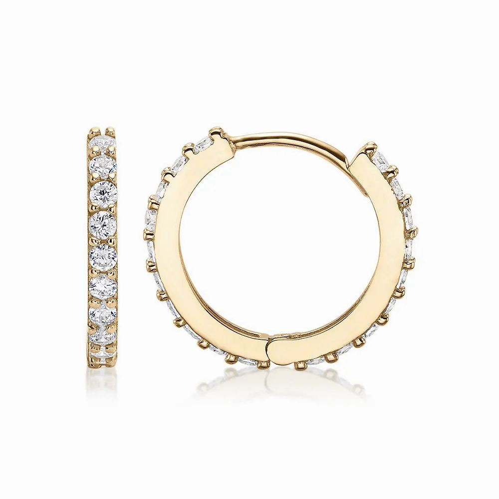 Round Brilliant hoop earrings with diamond simulants in 10 carat yellow gold