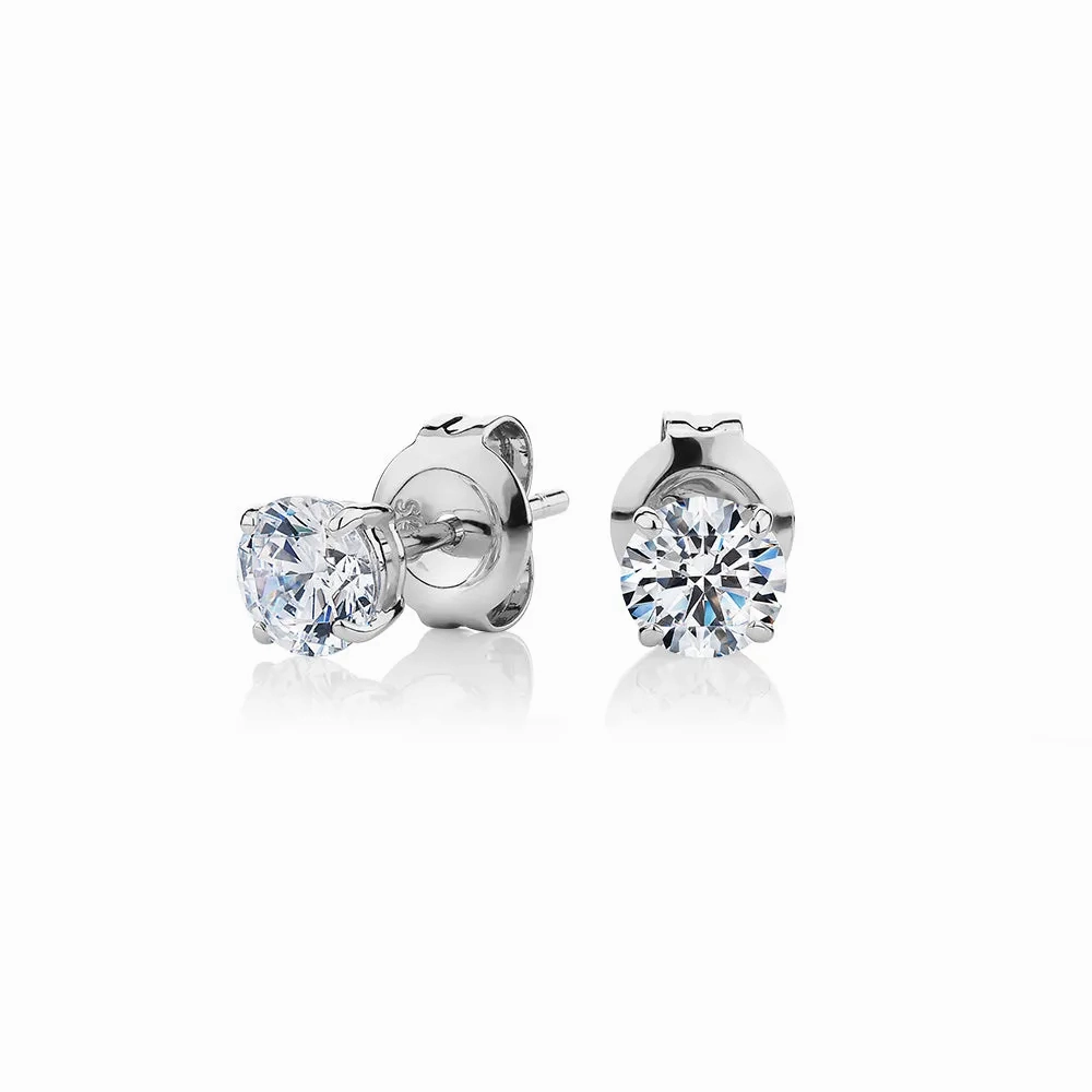Round Brilliant stud earrings with 0.75 carats* of diamond simulants in 10 carat white gold