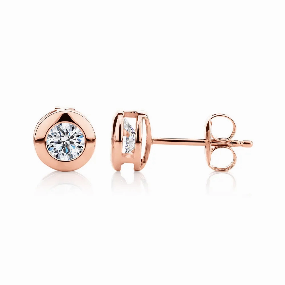 Round Brilliant stud earrings with 1 carat* of diamond simulants in 10 carat rose gold