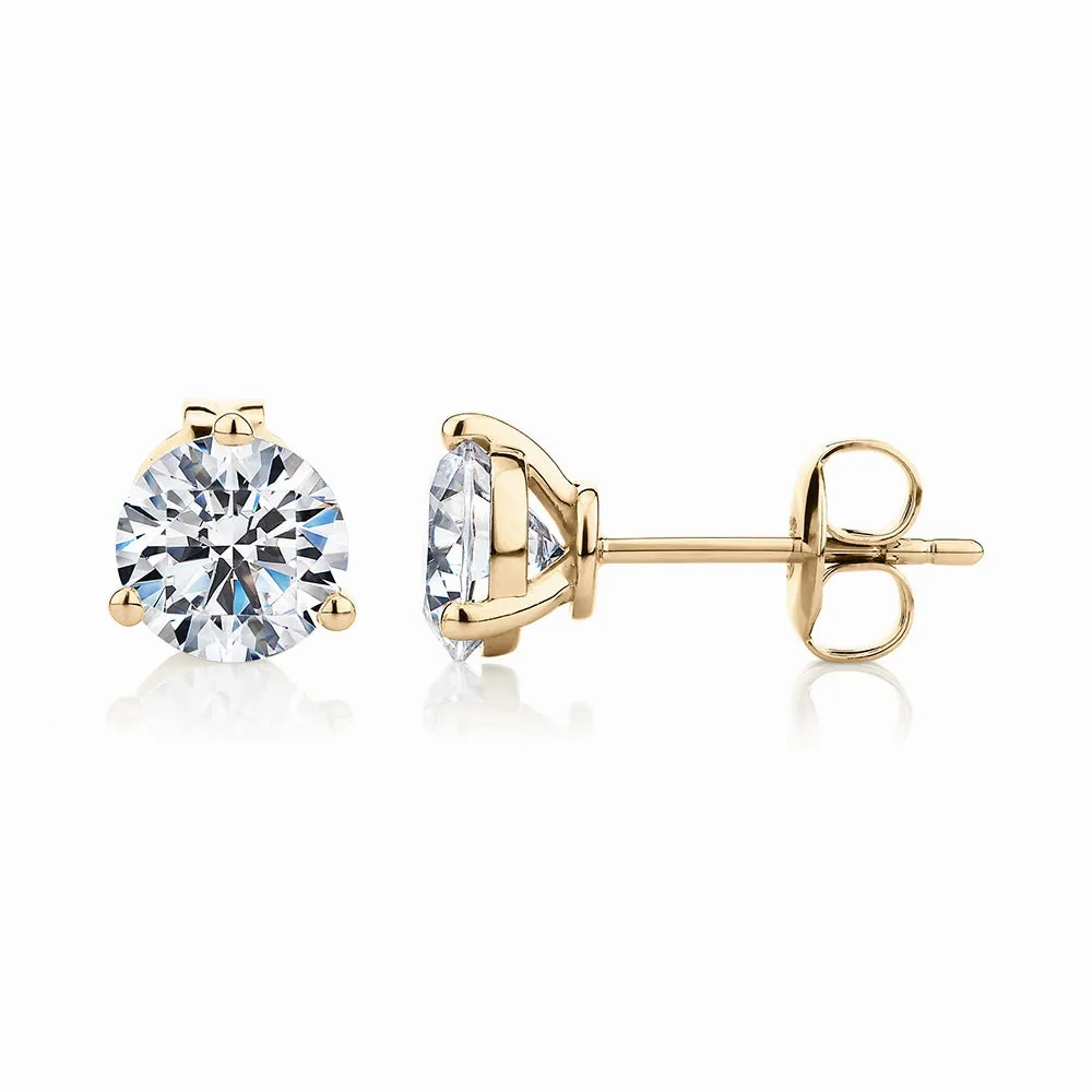 Round Brilliant stud earrings with 2.06 carats* of diamond simulants in 10 carat yellow gold