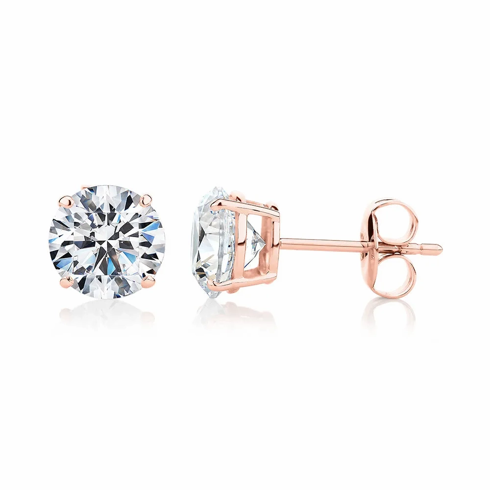 Round Brilliant stud earrings with 3 carats* of diamond simulants in 10 carat rose gold