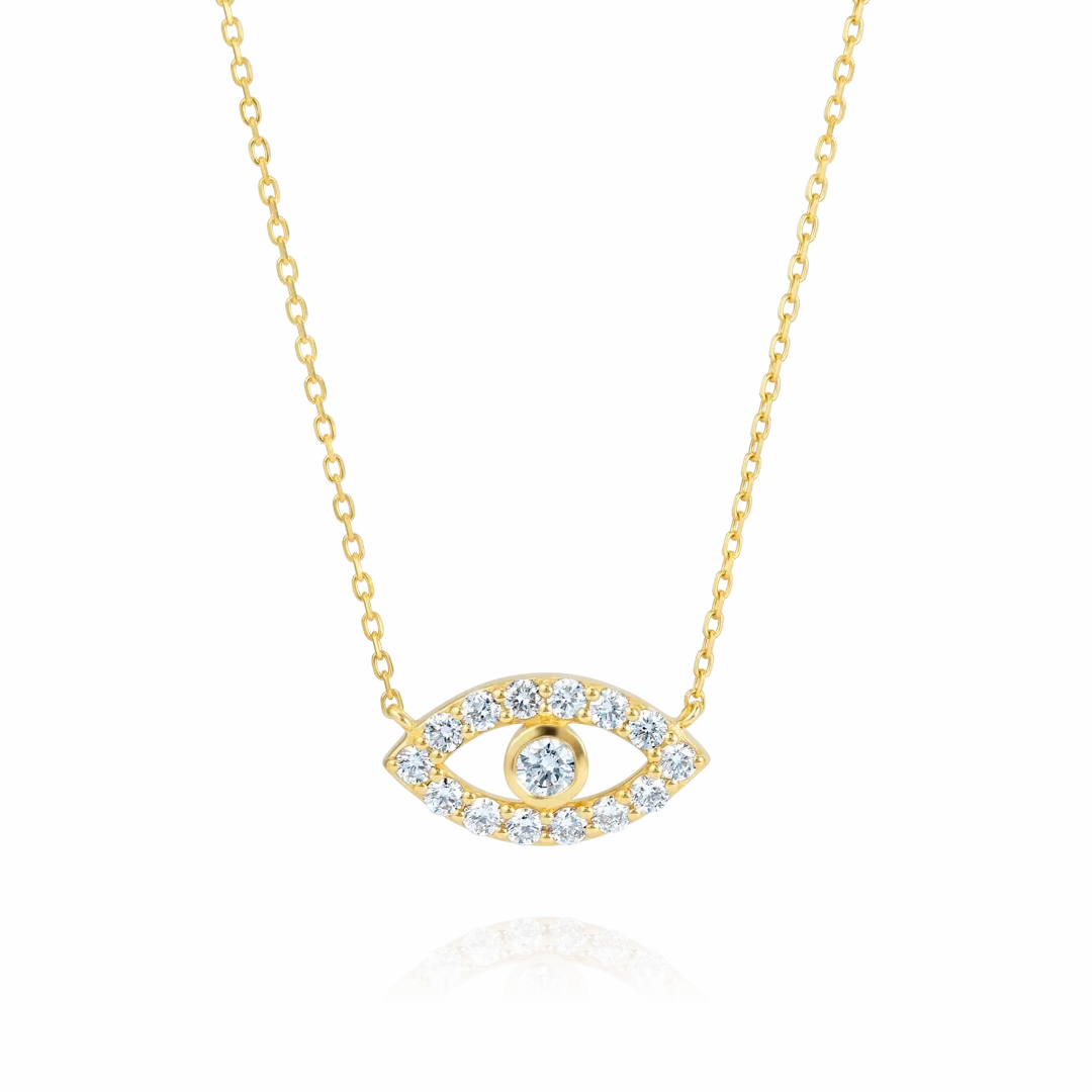 Round Evil Eye Diamond Pendant Yellow Gold