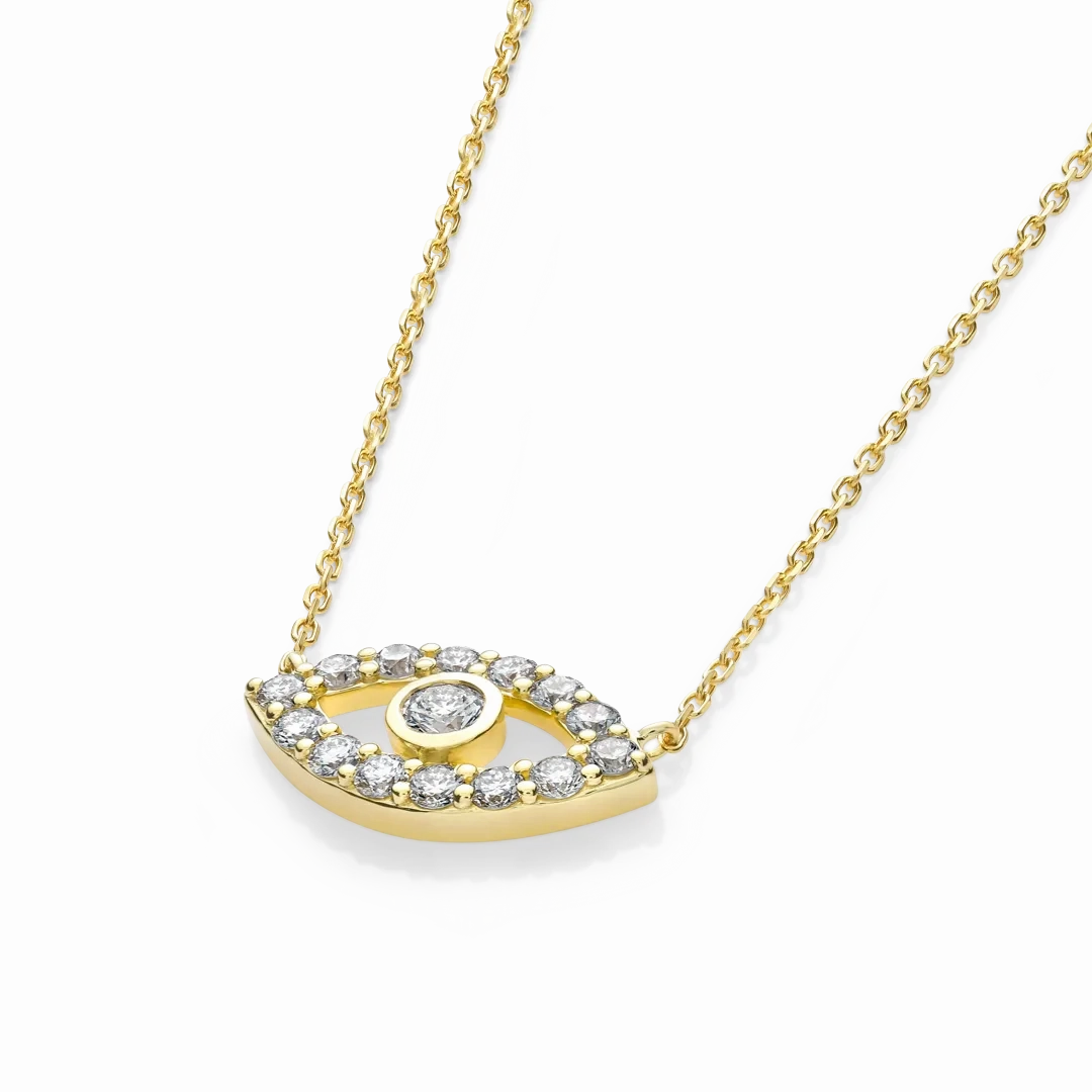Round Evil Eye Diamond Pendant Yellow Gold