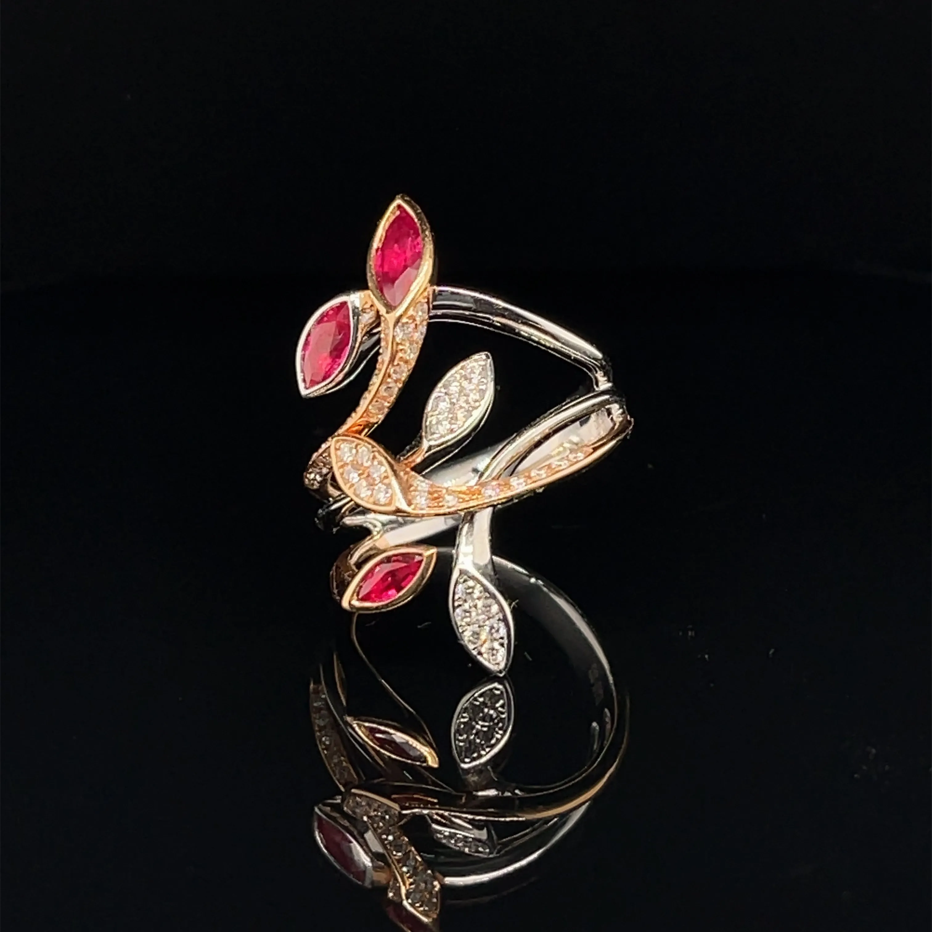 Ruby &amp; Diamond Tulip Garden Ring in 18k Two Tone Gold - (#107-RGRUB103199)