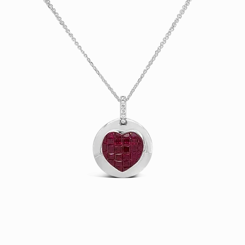 Ruby Heart Pendant with Diamond Accent