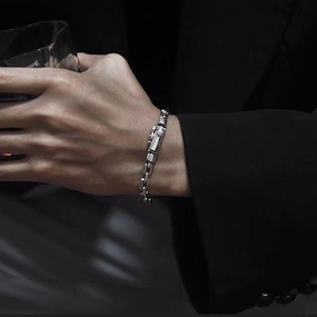 S925 Pure Silver Bolt Bracelet Interlocking Retro 