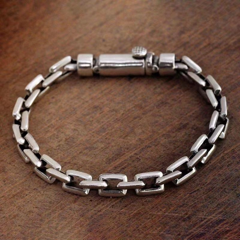 S925 Pure Silver Bolt Bracelet Interlocking Retro