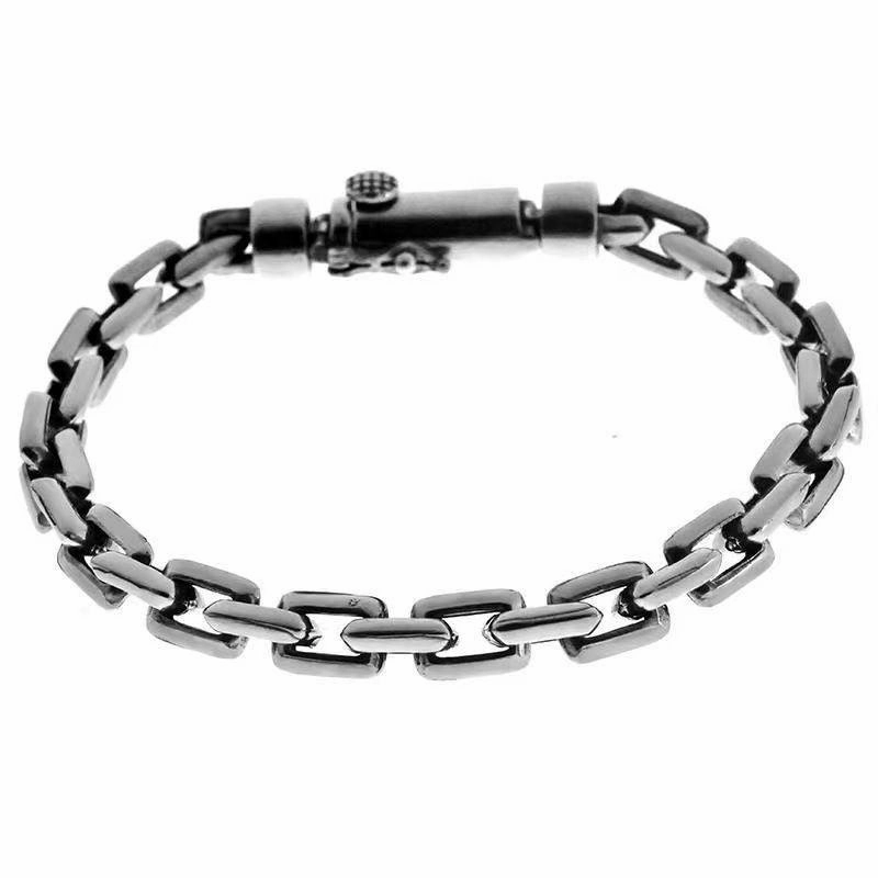 S925 Pure Silver Bolt Bracelet Interlocking Retro