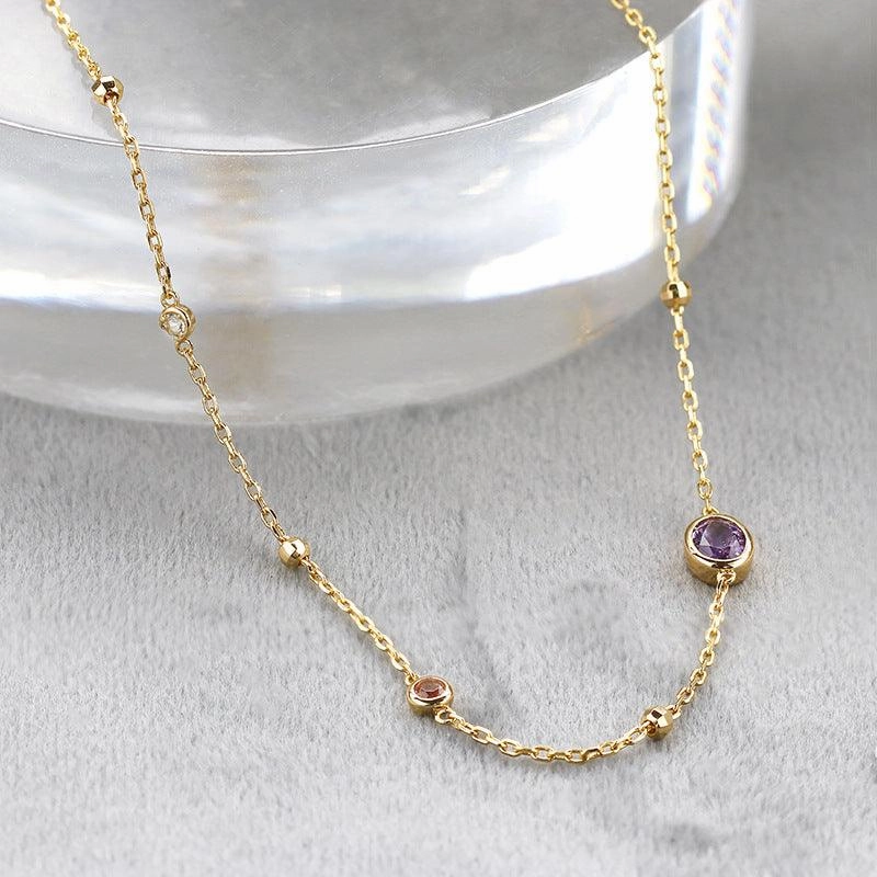 S925 Silver Amethyst Powder Tourmaline Necklace Simple Style