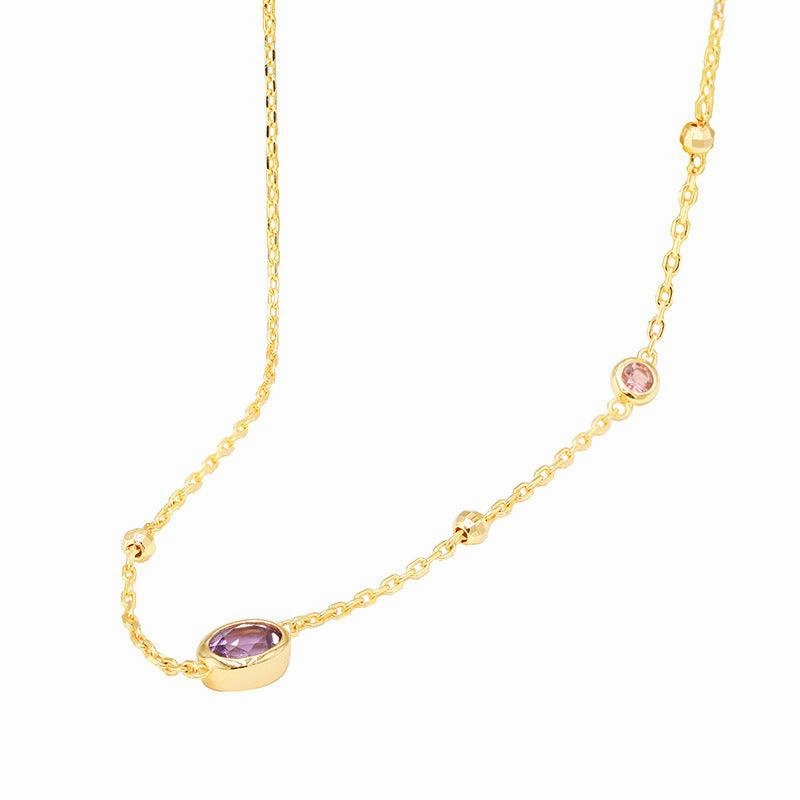 S925 Silver Amethyst Powder Tourmaline Necklace Simple Style