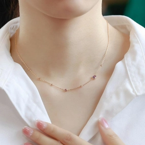 S925 Silver Amethyst Powder Tourmaline Necklace Simple Style 