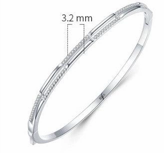 S925 Silver Bracelet Women's Double Layer Line Inlaid With Diamond Opening Collapsible Strap