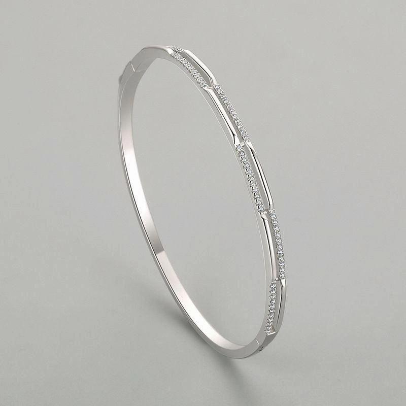 S925 Silver Bracelet Women's Double Layer Line Inlaid With Diamond Opening Collapsible Strap 