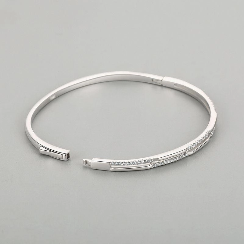 S925 Silver Bracelet Women's Double Layer Line Inlaid With Diamond Opening Collapsible Strap