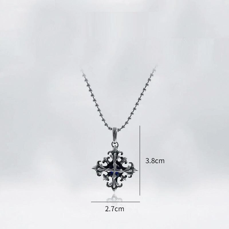 S925 Silver Cross Flower Pendant Necklace Men