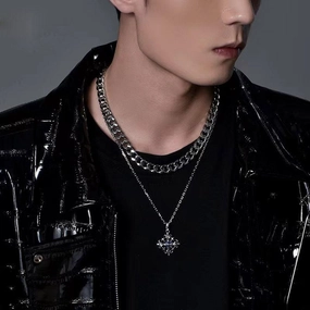 S925 Silver Cross Flower Pendant Necklace Men 