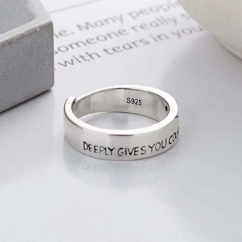 S925 Silver Fashion Simple Style English Letters Artistic Temperament Ring