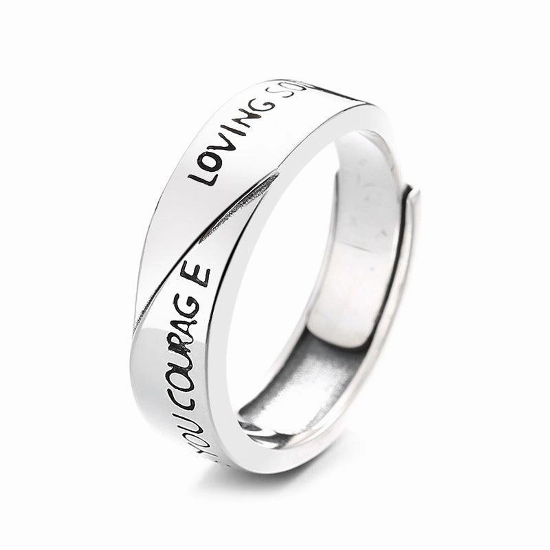 S925 Silver Fashion Simple Style English Letters Artistic Temperament Ring