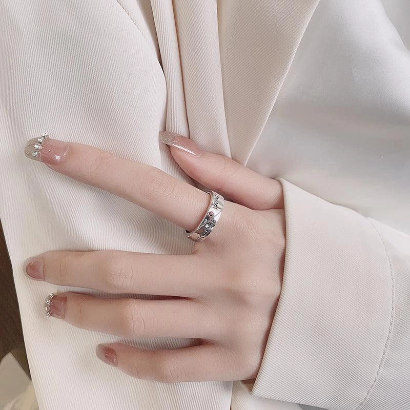 S925 Silver Fashion Simple Style English Letters Artistic Temperament Ring